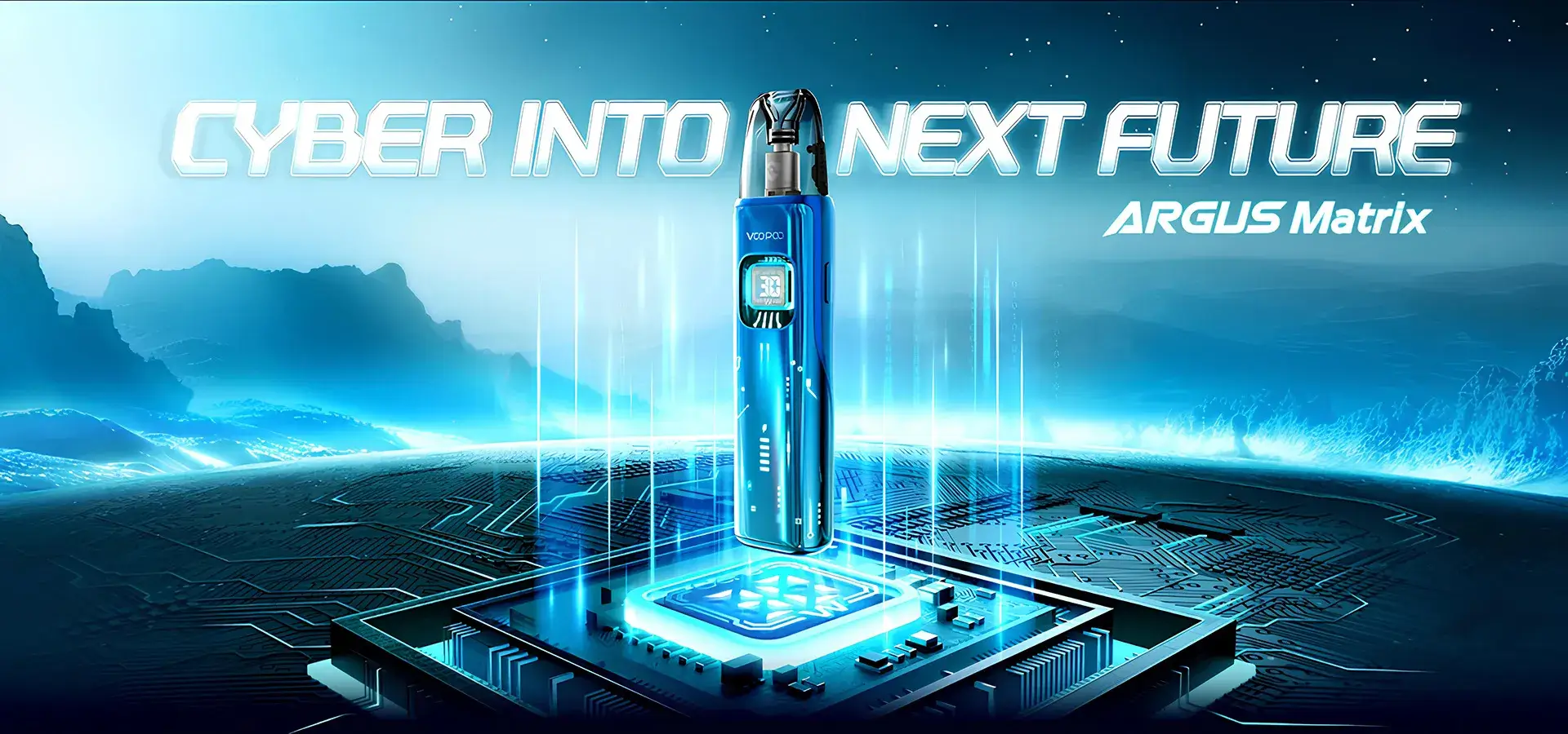 VOOPOO ARGUS Matrix 曲面全屏主機與 30W 功率顯示示意圖