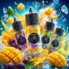 Vaporshill 888 煙油芒果葡萄哈密瓜主圖 Vaporshill 888 煙油主圖,展示芒果、葡萄與哈密瓜風味瓶身,搭配芒果果肉、葡萄、哈密瓜、冰晶與果汁飛濺背景